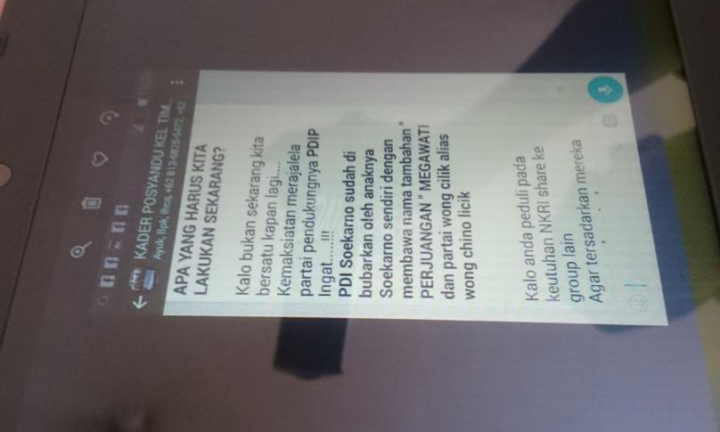 Salah satu postingan ujaran kebencian milik akun AWW
