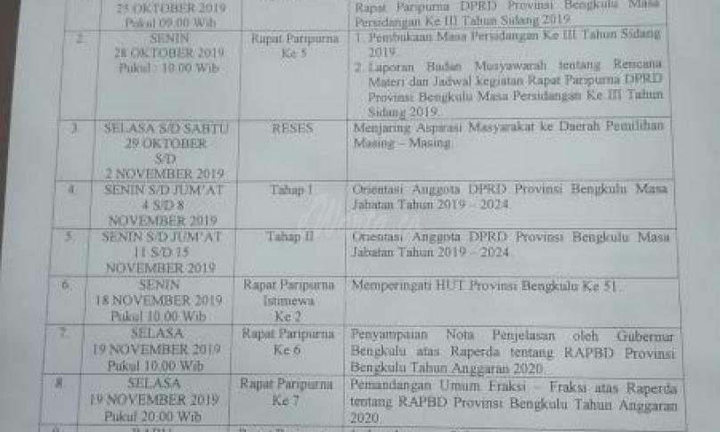 Foto jadwal Reses Anggota DPRD Provinsi Bengkulu