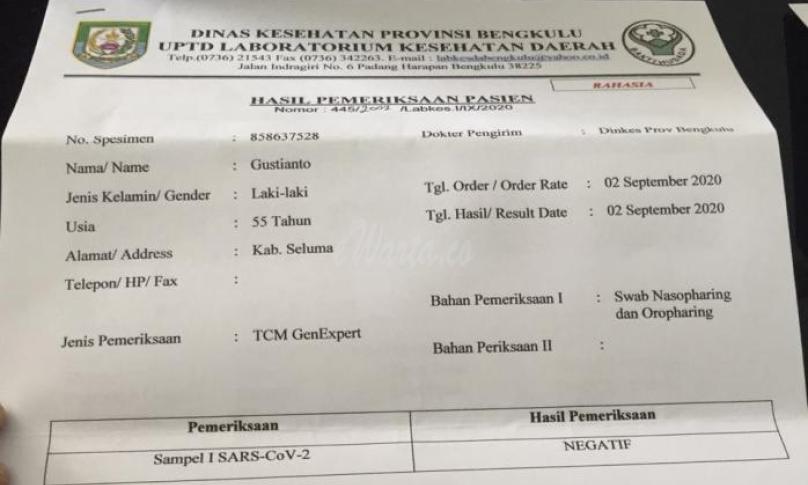 Hasil Swab Erwin-Yayan