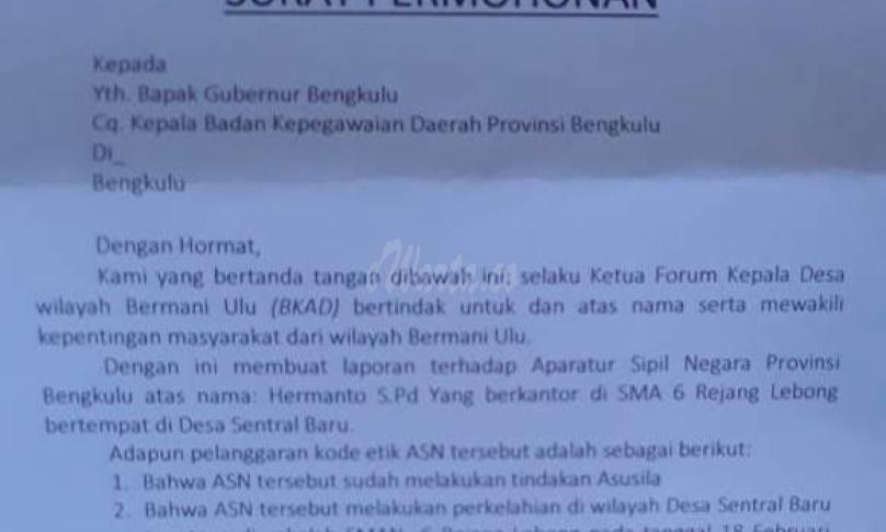 Forum Kades Bermani Ulu Minta Gubernur 'Usir' Kepala SMA yang Terlibat Selingkuh