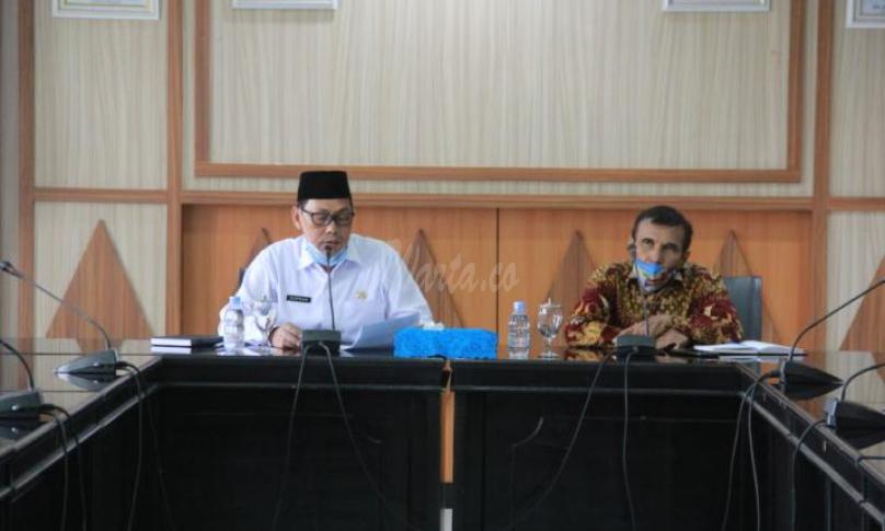 Rapat Pembahasan Pemeliharaan Monumen Nasional Ibu Agung Hj. Fatmawati di ruang rapat Rafflesia Pemprov, Rabu (10/3/2021).