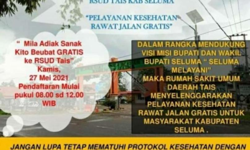 RSUD Tais Buka Pelayanan Rawat Jalan Gratis Satu Hari
