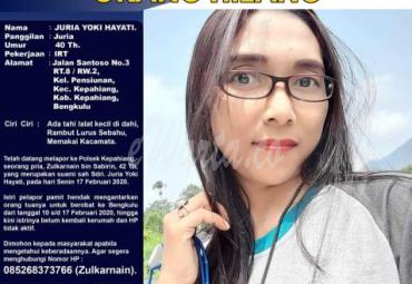 Foto dan identitas warga Kepahiang yang dilaporkan hilang.