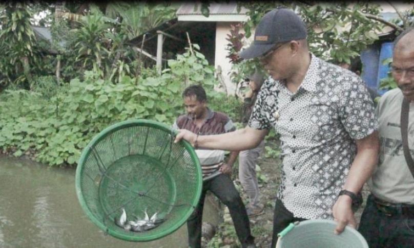Gusnan Mulyadi saat meninjau budidaya ikan patin