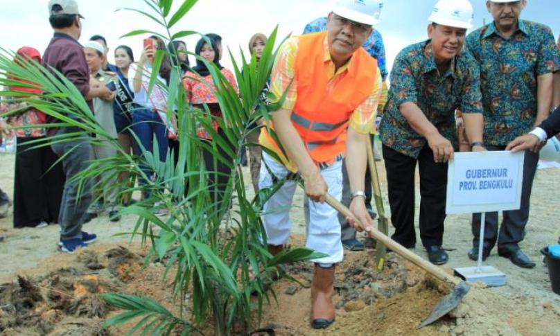 Gubernur Bengkulu (Dr. H Rohidin Mersyah) saat menanam kelapa sawit di Kabupaten Kaur