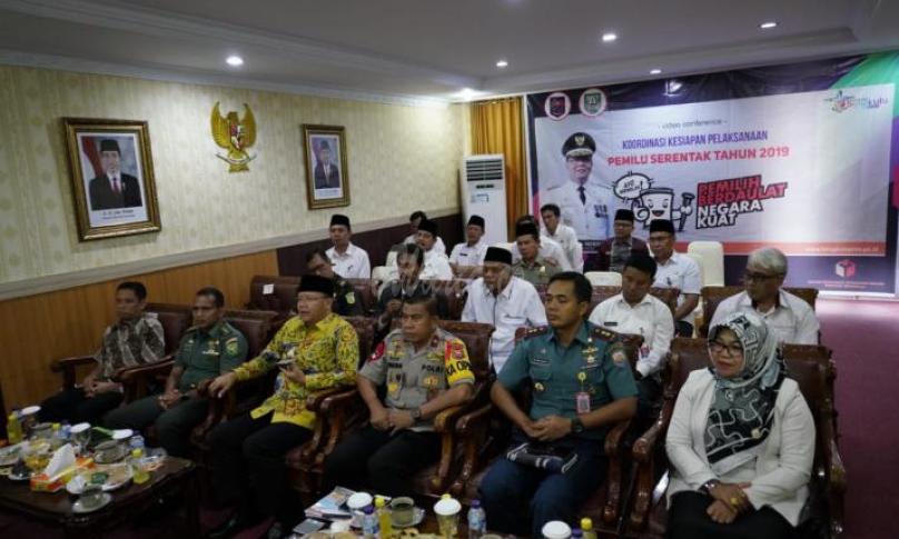 Koordinasi dengan Mendagri kesiapan Pemilu serentak tahun 2019 melalui vidio conference