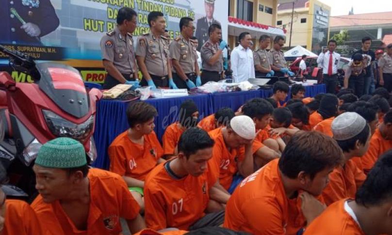 Release Kasus 3C Polda Bengkulu di halaman Mapolres Kota Bengkulu, Senin (8/7/2019)