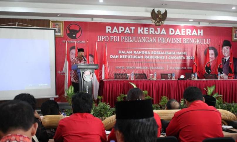 Gubernur Bengkulu  Rohidin Mersyah pada Sabtu (15/2) hadiri Rapat Kerja Daerah DPD PDI Perjuangan Provinsi Bengkulu.