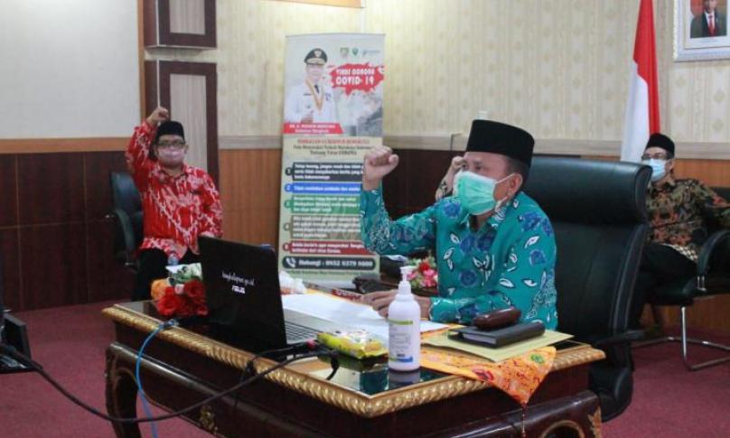 rapat Koordinasi Persiapan Pelaksanaan Pilkada Serentak Tahun 2020 secara virtual meeting, Sabtu (13/6).