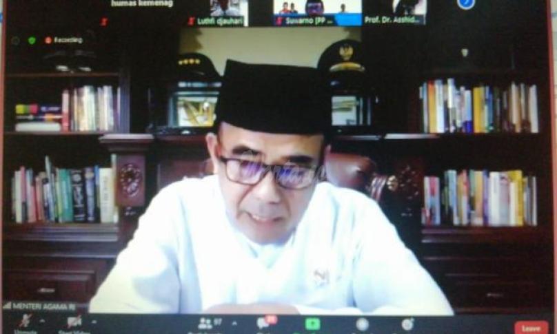 Menag saat menjadi pembicara dalam gelaran Webinar Nasional Asosiasi Masjid Kampus Indonesia (AMKI) 