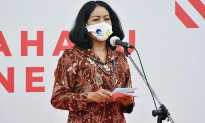 Sekjen Kementerian Kominfo Rosarita Niken Widiastuti dalam acara "Pelantikan dan Pengangkatan Jabatan Administrasi ke dalam Jabatan Fungsional Tahap Kedua" secara virtual dari Ruang Serbaguna Kantor Kementerian Kominfo, Jakarta, Selasa (25/08/2020). - (AYH)