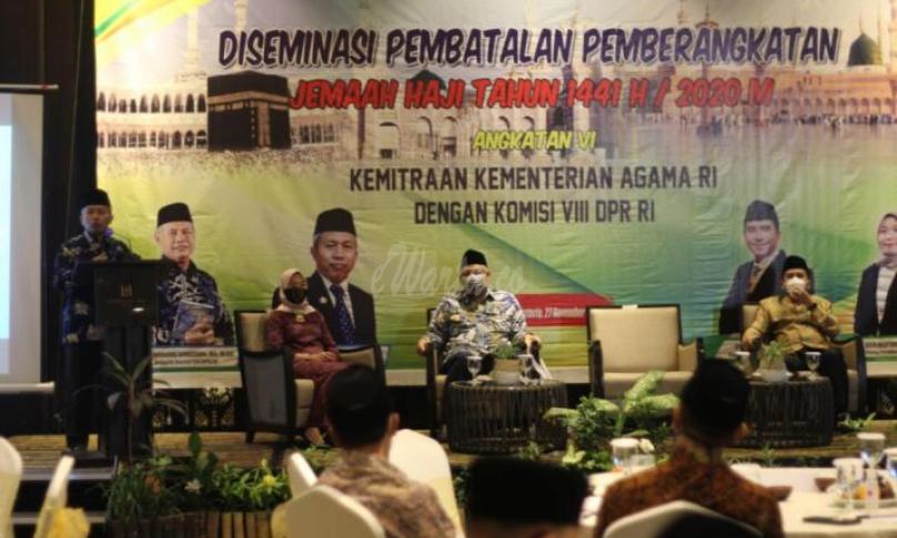 Diseminasi Pembatalan Pemberangkatan Jemaah Haji Tahun 1441 H / 2020 M angkatan ke VI  yang digelar Kanwil Kemenag Provinsi Nusa Tenggara Barat, di Lombok. 