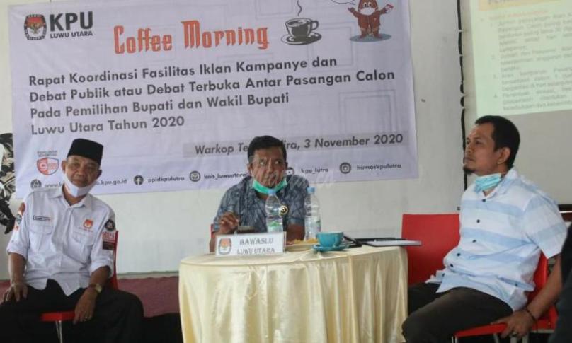 rapat koordinasi yang dikemas dalam coffee morning persiapan debat publik calon Bupati, dan Wakil Bupati Luwu Utara, Selasa (3/11/2020). 