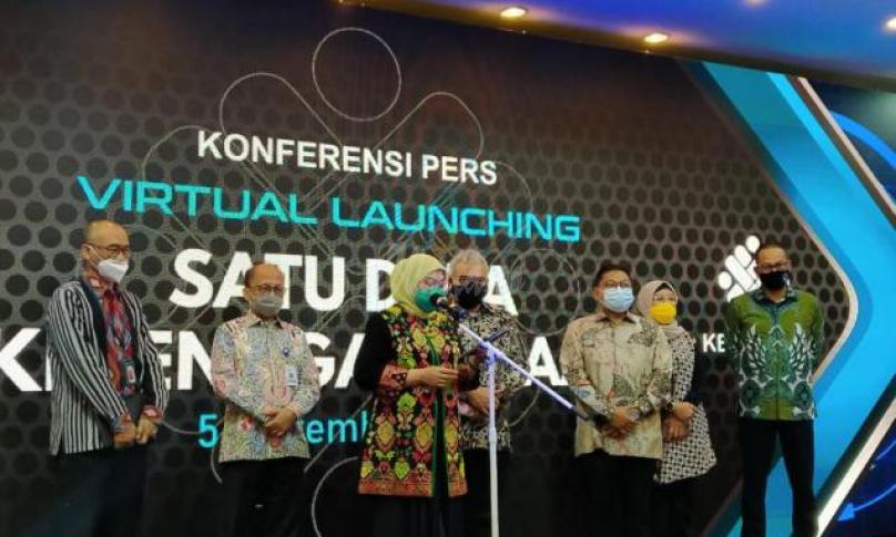 Dirjen Aptika Kementerian Kominfo Semual Abrijani Pangerapan dalam konferensi pers Peluncuran secara virtual Satu Data Ketenagakerjaan dari Gedung Serbaguna Kemnaker, Jakarta, Kamis (05/11/2020). - (IR)