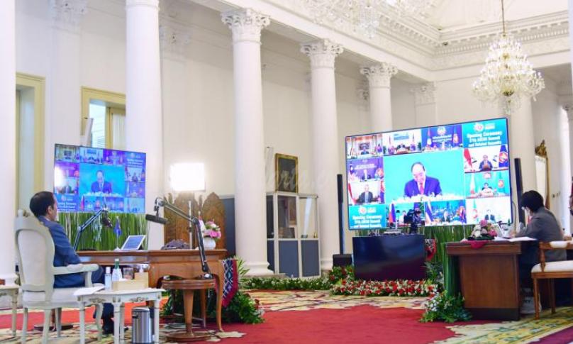 Presiden saat menyampaikan pidato pada KTT Pleno ke-37 ASEAN dari Istana Kepresidenan Bogor, Jawa Barat, Kamis (12/11/2020).