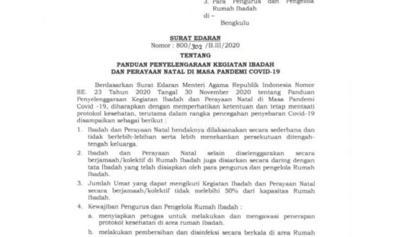 Panduan Penyelenggaraan Ibadah Natal di Kota Bengkulu