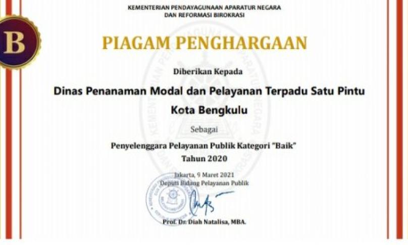 Kemenpan RB Berikan Penghargaan Pelayanan Publik Predikat B untuk Kota Bengkulu