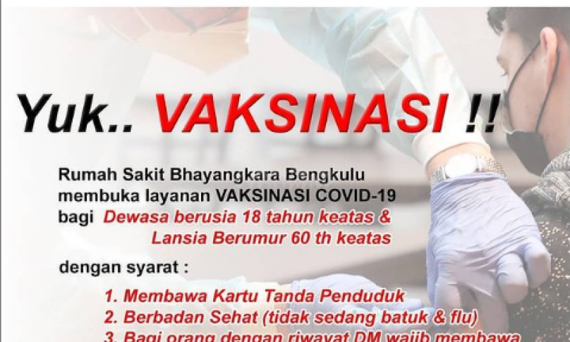 RS Bhayangkara Bengkulu Buka Layanan Vaksinasi Covid-19