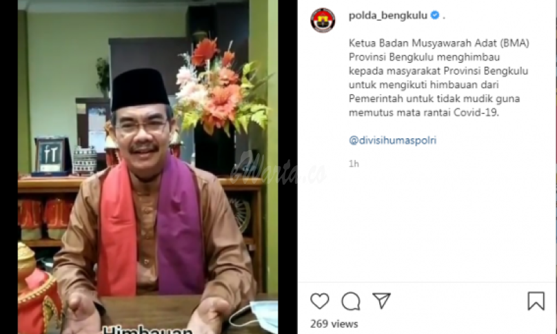 Ketua Badan Musyawarah Adat Bengkulu Ajak Warga untuk Tidak Mudik