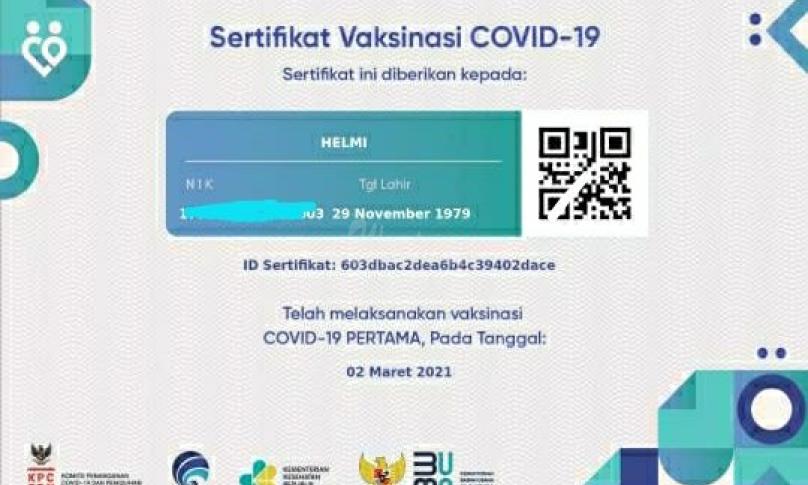 Sertifikat vaksinasi Covid-19 Helmi Hasan