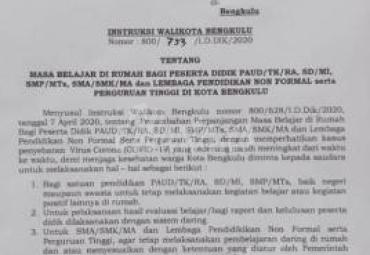 Surat Edaran Walikota Bengkulu.