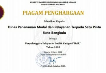 Kemenpan RB Berikan Penghargaan Pelayanan Publik Predikat B untuk Kota Bengkulu